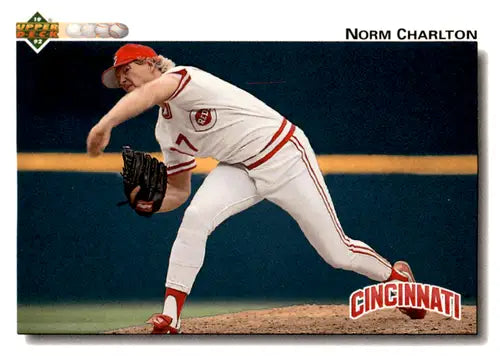 Original gloss 1992 Upper Deck Norm Charlton baseball card Reds ID 45968