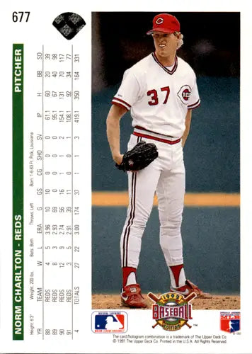 Original gloss 1992 Upper Deck Norm Charlton baseball card Reds ID 45968