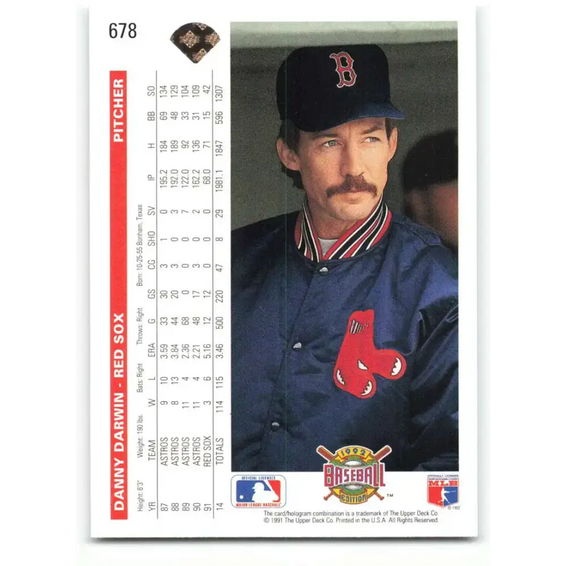 1992 Upper Deck #678 Danny Darwin NM-MT Boston Red Sox Baseball Card - Baseball Card Single