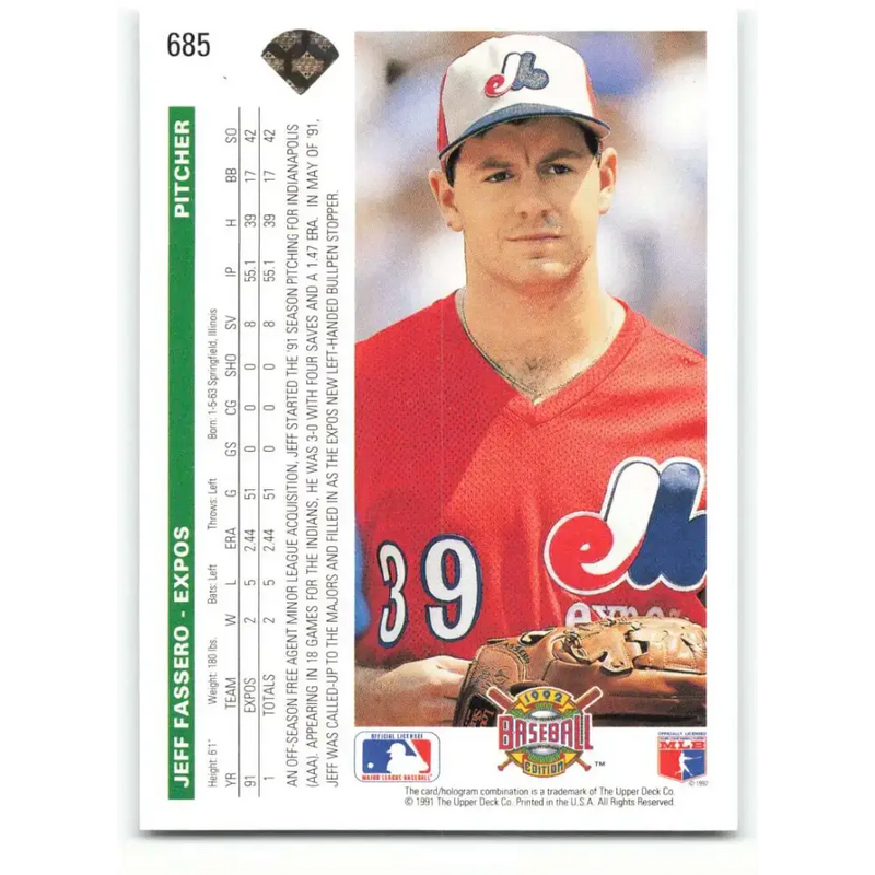 1992 Upper Deck #685 Jeff Fassero NM-MT Montreal Expos Baseball Card - Baseball Card Single