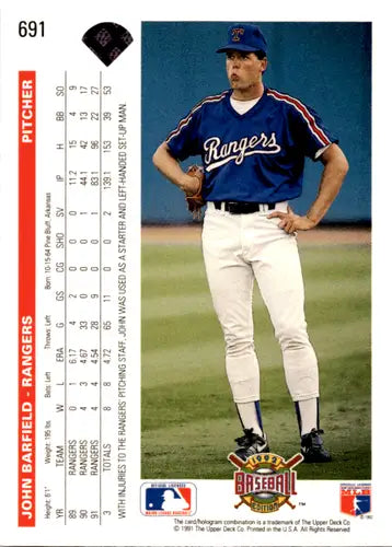 Original gloss 1992 Upper Deck John Barfield baseball card Rangers ID 45969