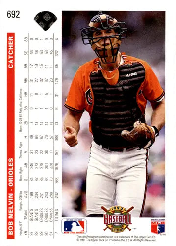 1992 Upper Deck #692 Bob Melvin NM Near Mint Orioles ID:46144 - Baseball Card Single