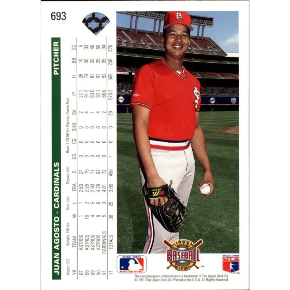 1992 Upper Deck #693 Juan Agosto NM-MT St. Louis Cardinals Baseball Card - Baseball Card Single