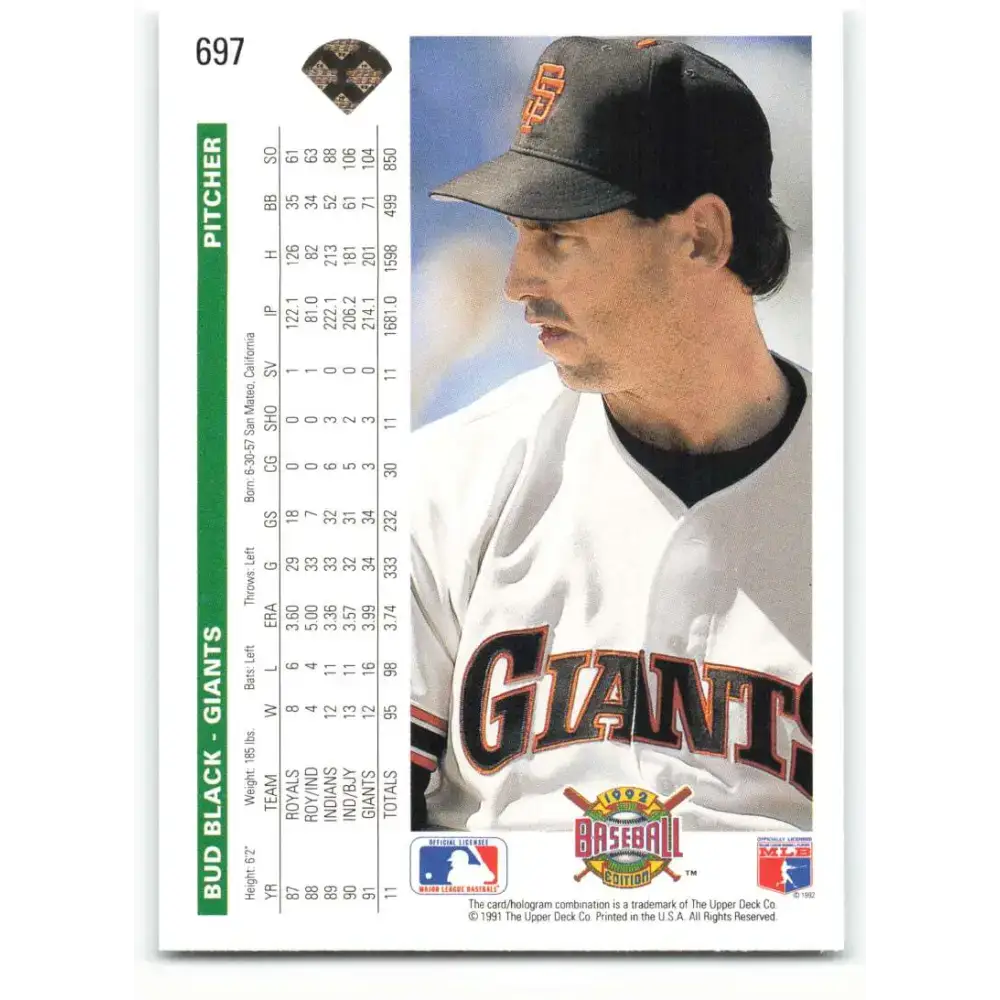 1992 Upper Deck #697 Bud Black NM-MT San Francisco Giants Baseball Card - Baseball Card Single