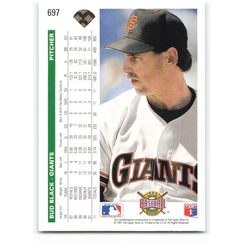 1992 Upper Deck #697 Bud Black NM-MT San Francisco Giants Baseball Card - Baseball Card Single