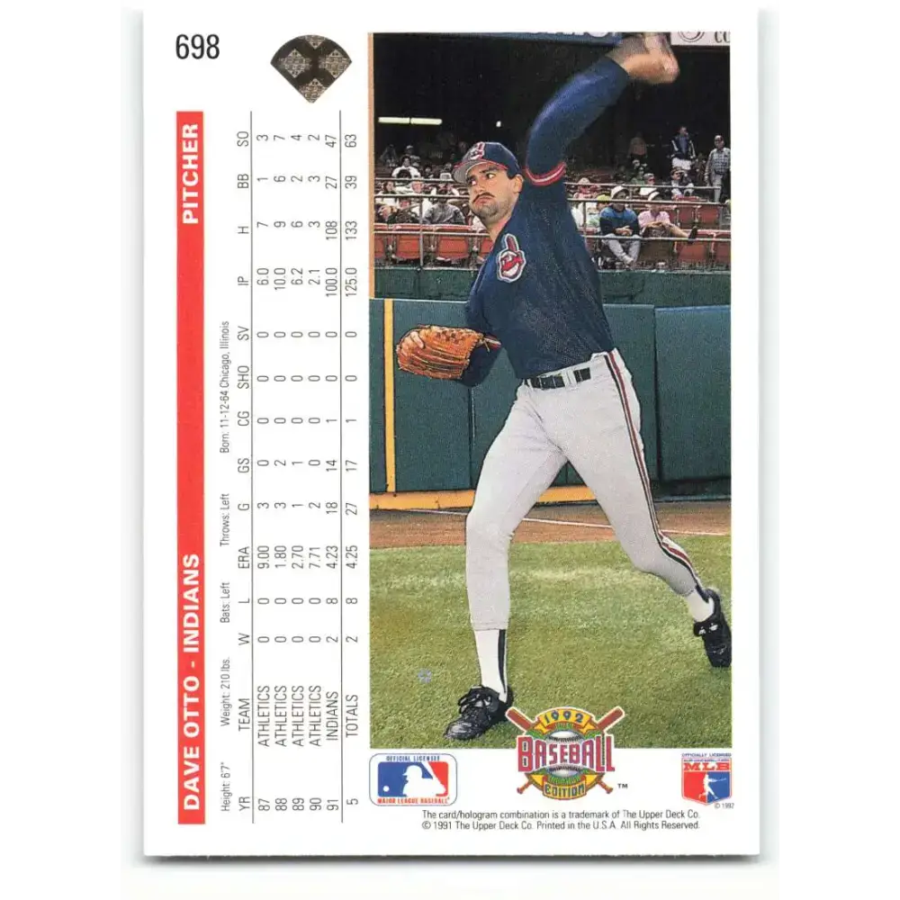 1992 Upper Deck #698 Dave Otto NM-MT Cleveland Indians Baseball Card - Baseball Card Single