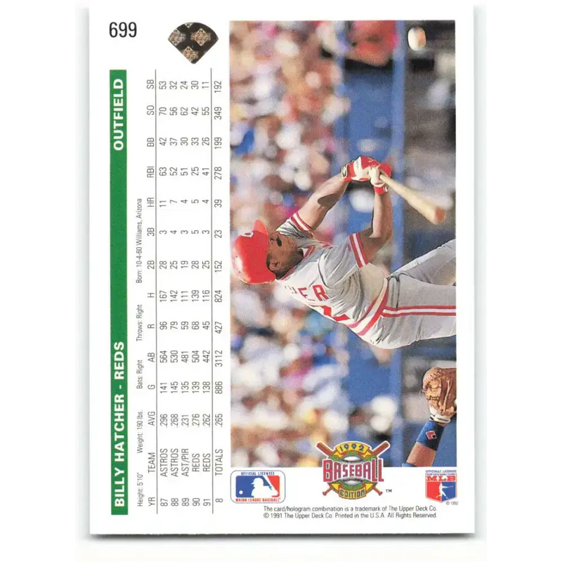 1992 Upper Deck #699 Billy Hatcher NM-MT Cincinnati Reds Baseball Card - Baseball Card Single