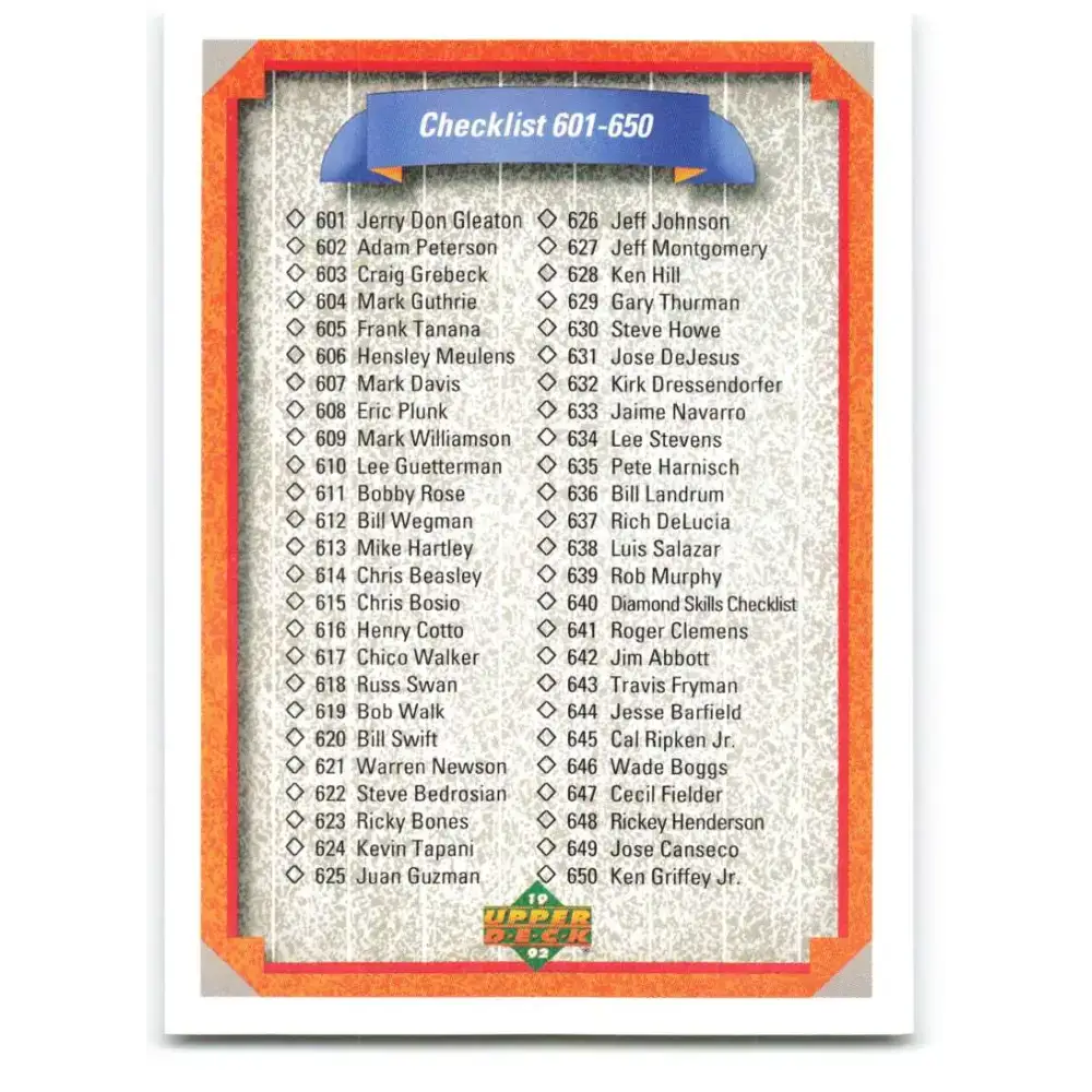 1992 Upper Deck #700 Checklist 601-700 NM-MT Checklist Baseball Card - Baseball Card Single