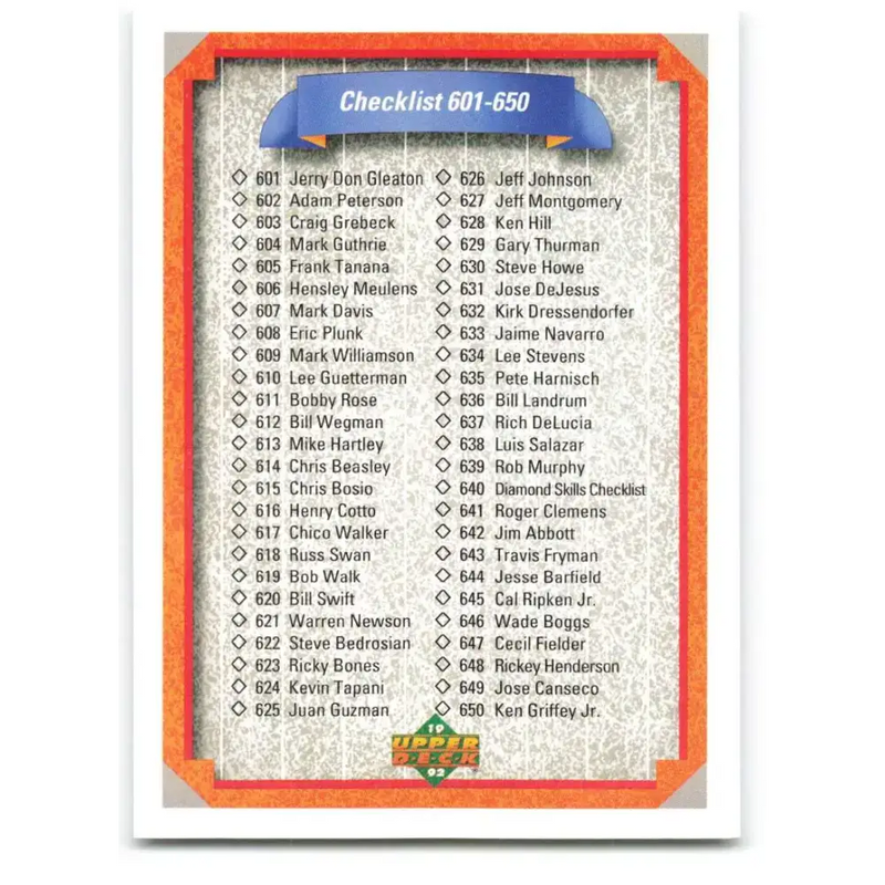 1992 Upper Deck #700 Checklist 601-700 NM-MT Checklist Baseball Card - Baseball Card Single