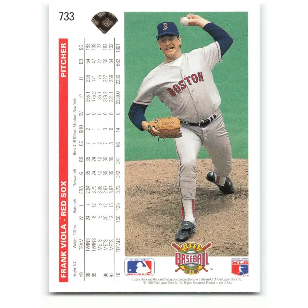 1992 Upper Deck #733 Frank Viola NM-MT Boston Red Sox Baseball Card - Baseball Card Single