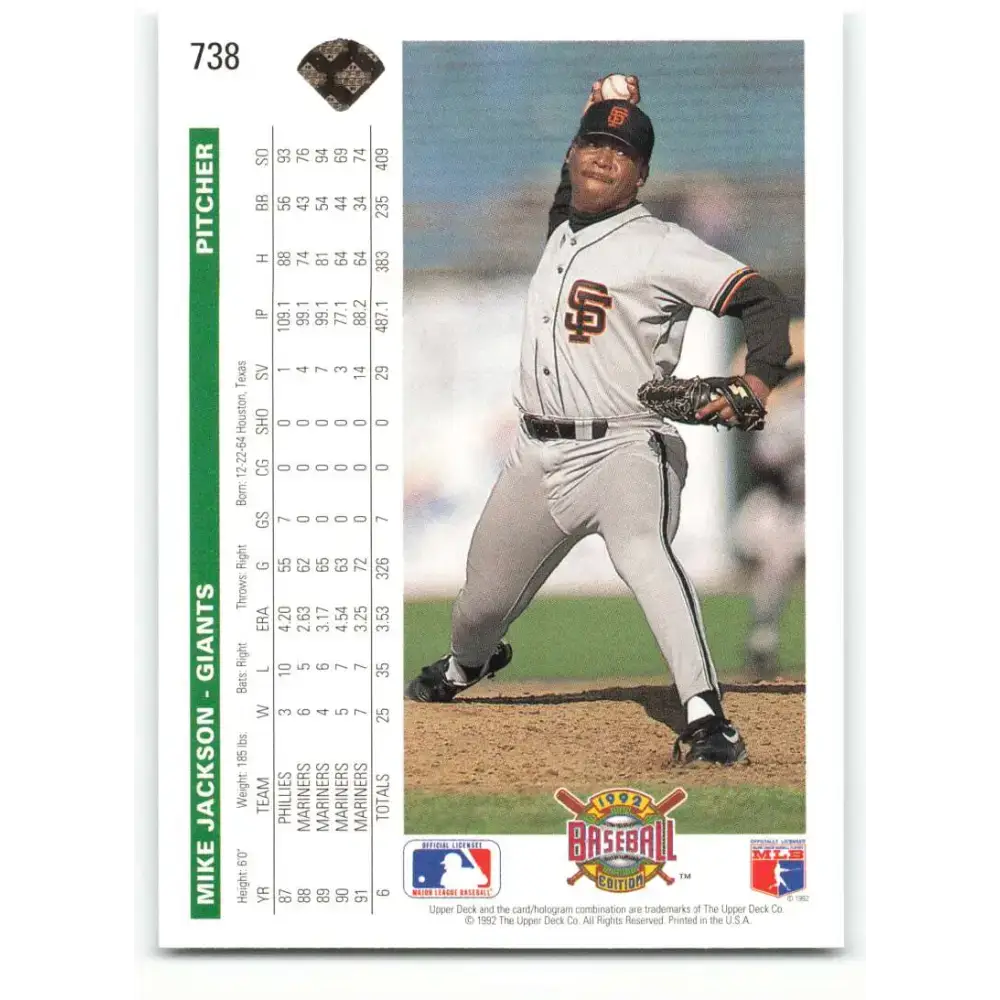 1992 Upper Deck #738 Mike Jackson NM-MT San Francisco Giants Baseball Card - Baseball Card Single