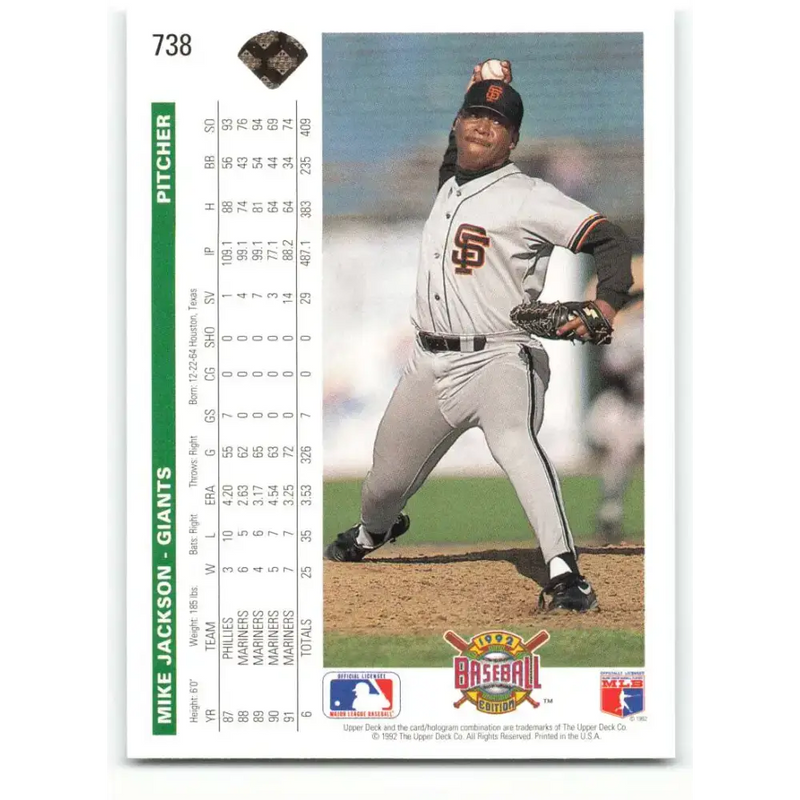 1992 Upper Deck #738 Mike Jackson NM-MT San Francisco Giants Baseball Card - Baseball Card Single
