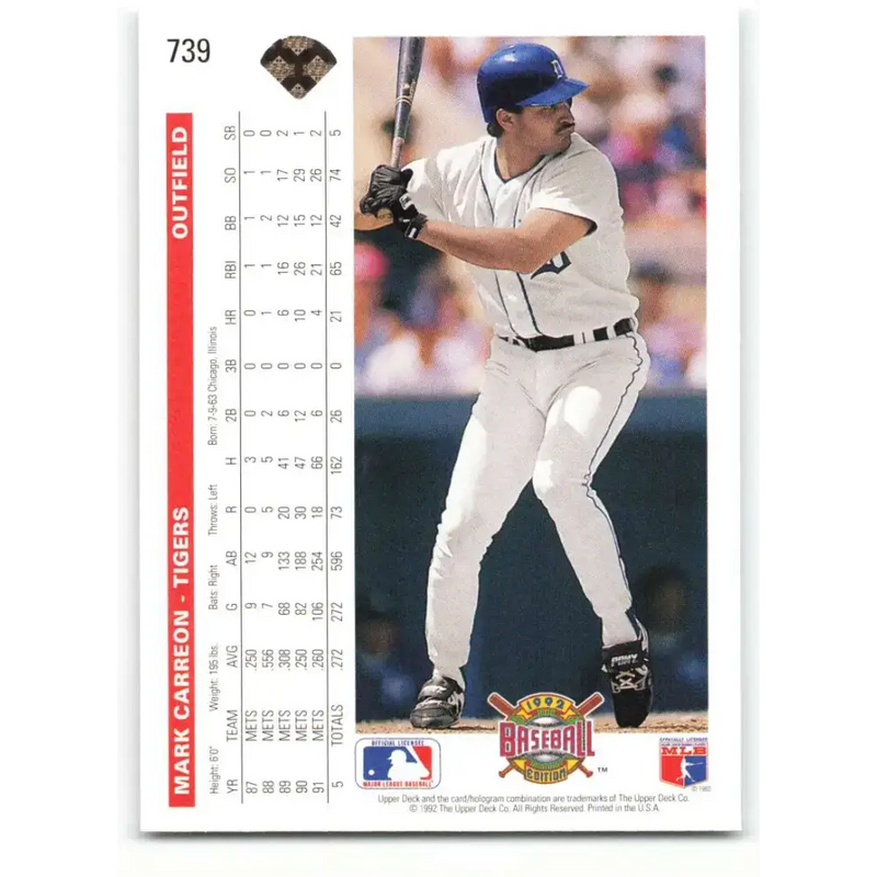 1992 Upper Deck #739 Mark Carreon NM-MT Detroit Tigers Baseball Card - Baseball Card Single