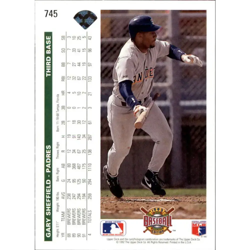 1992 Upper Deck #745 Gary Sheffield NM-MT San Diego Padres Baseball Card - Baseball Card Single