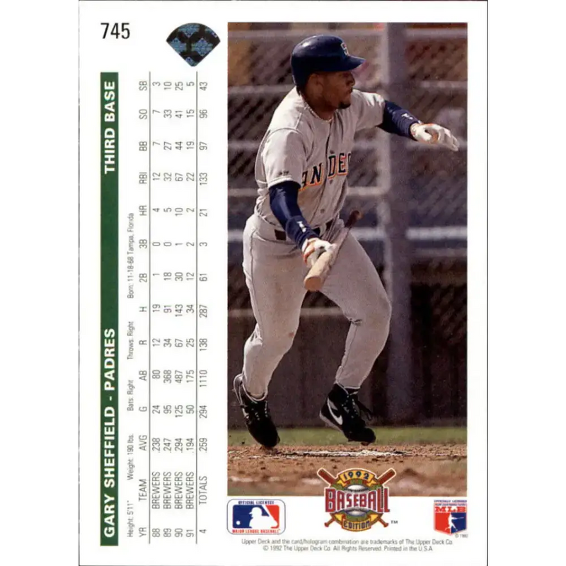 1992 Upper Deck #745 Gary Sheffield NM-MT San Diego Padres Baseball Card - Baseball Card Single