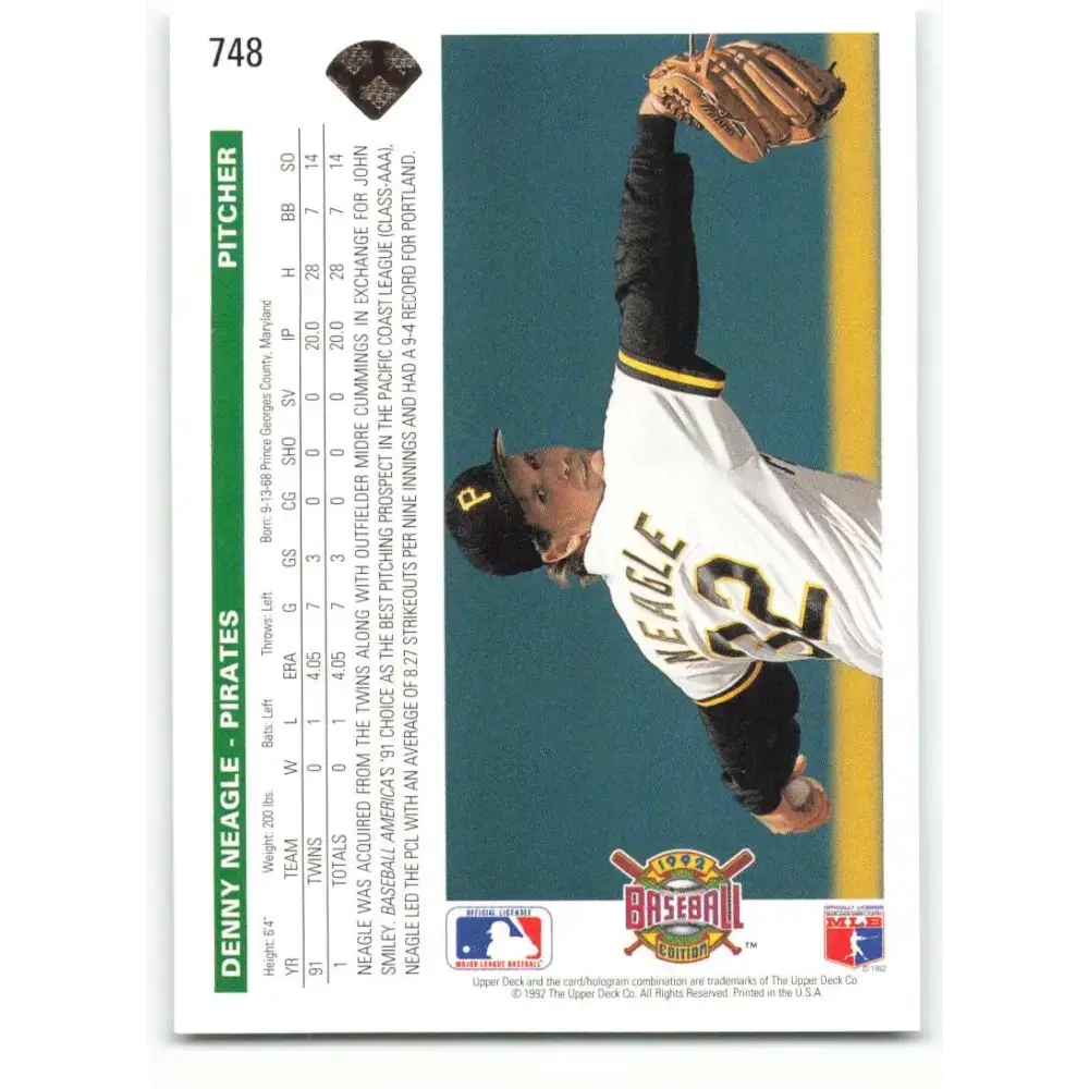 1992 Upper Deck #748 Denny Neagle NM-MT Pittsburgh Pirates Baseball Card - Baseball Card Single