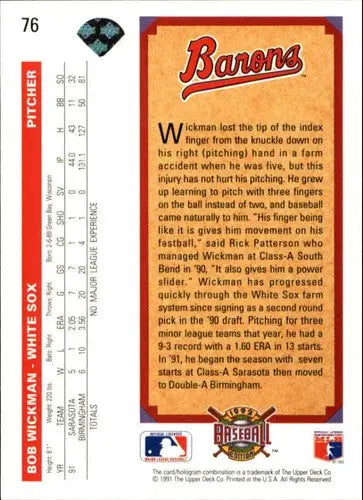 1992 Upper Deck #76 Bob Wickman NM-MT White Sox - Baseball Card Single
