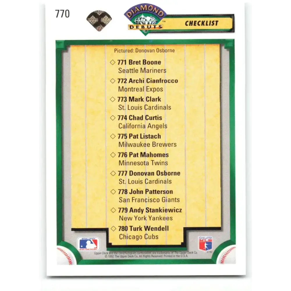 1992 Upper Deck #770 Donovan Osborne CL NM-MT St. Louis Cardinals Baseball Card - Baseball Card Single