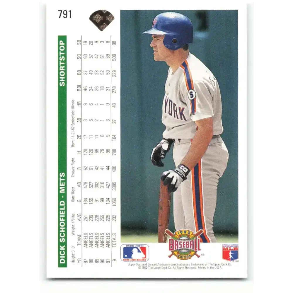 1992 Upper Deck #791 Dick Schofield NM-MT New York Mets Baseball Card - Baseball Card Single