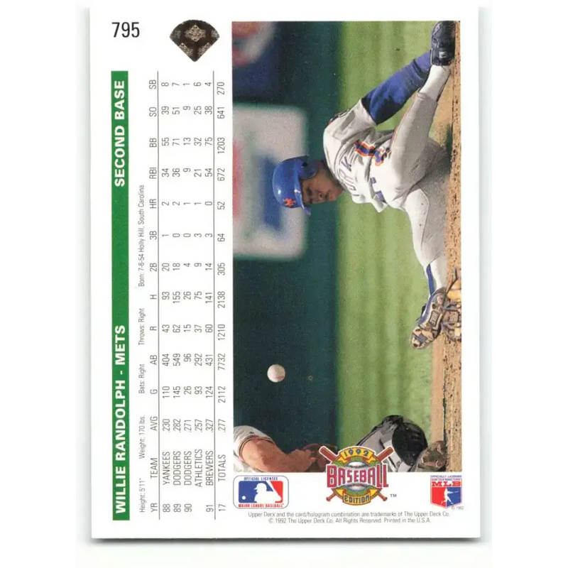 1992 Upper Deck #795 Willie Randolph NM-MT New York Mets Baseball Card - Baseball Card Single