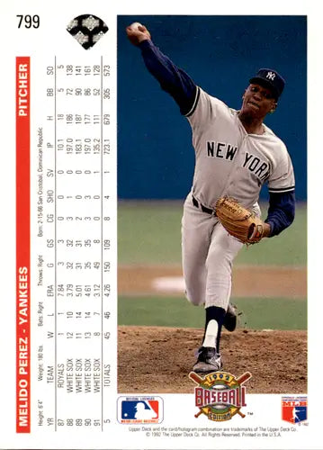 1992 Upper Deck #799 Melido Perez NM-MT Yankees ID:45972 - Baseball Card Single