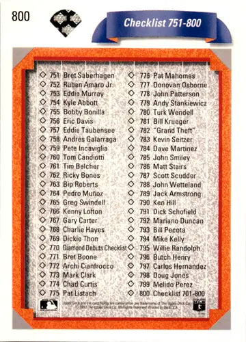 1992 Upper Deck #800 Checklist 701-800 EX/NM ID:46141 - Baseball Card Single