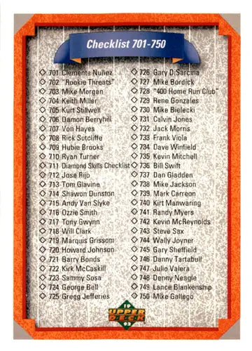 1992 Upper Deck #800 Checklist 701-800 EX/NM ID:46141 - Baseball Card Single
