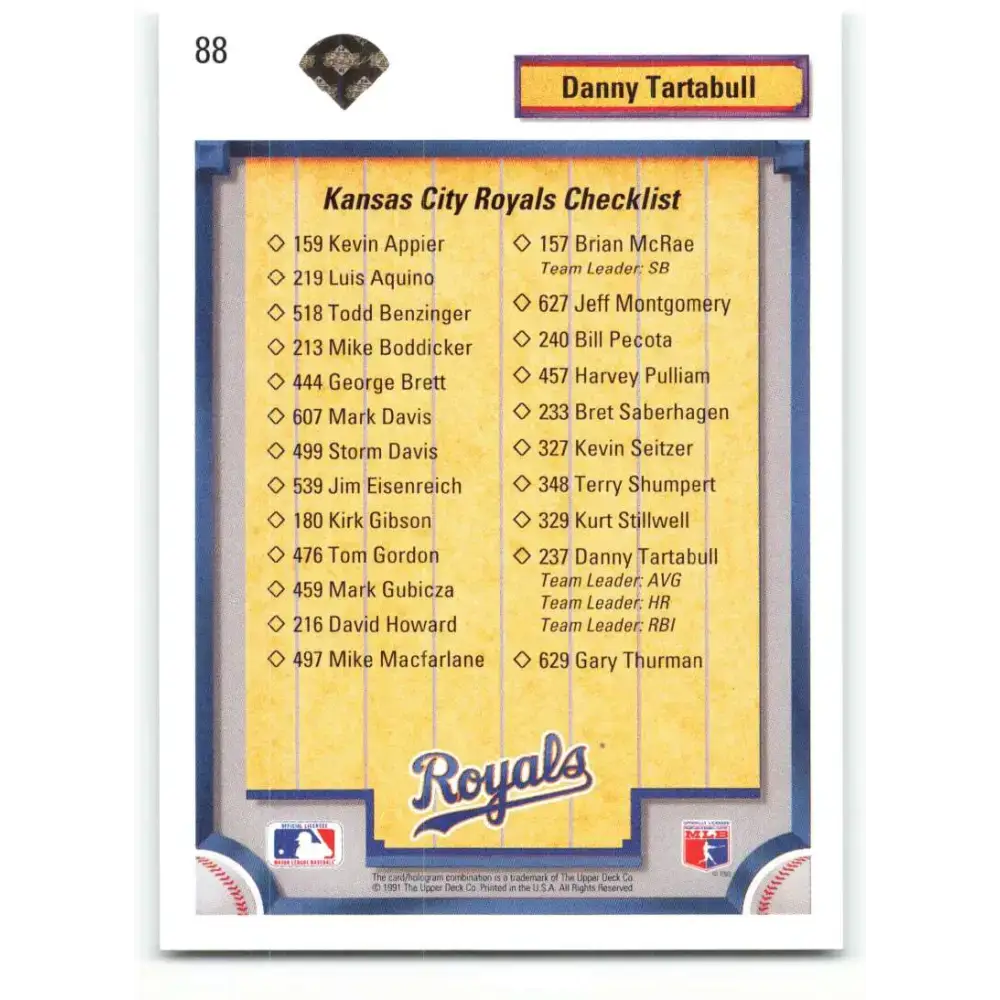 1992 Upper Deck #88 Danny Tartabull TC NM-MT Kansas City Royals Baseball Card - Baseball Card Single
