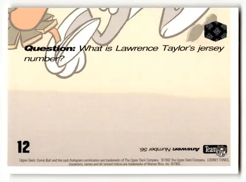 Lawrence Taylor trivia card from 1992 Upper Deck Comic Ball deck comic ball collection