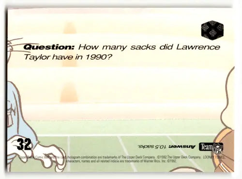 Lawrence Taylor trivia card from 1992 Upper Deck Comic Ball collection NM-MT