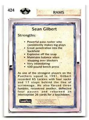1992 Upper Deck Football Sean Gilbert #424 RC Los Angeles Rams - Football Card Single
