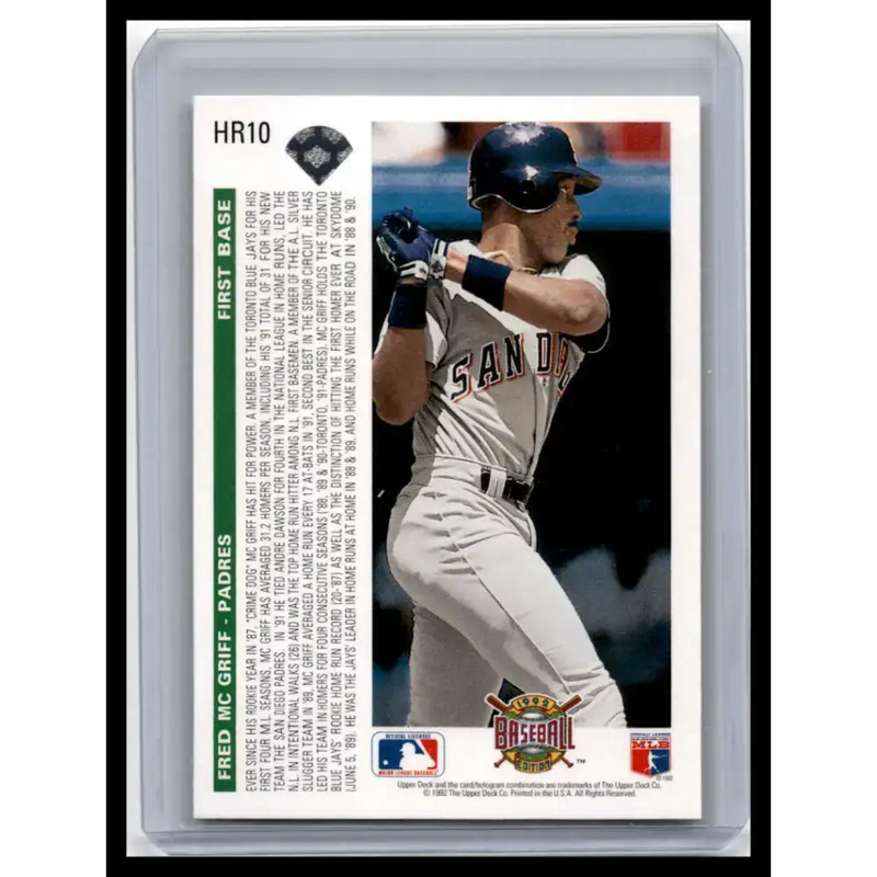 1992 Upper Deck #HR10 Fred McGriff NM-MT San Diego Padres Baseball Card - Baseball Card Single