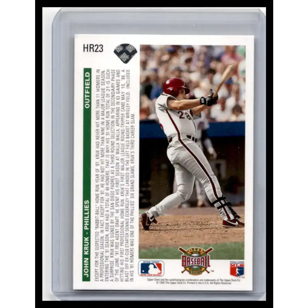 1992 Upper Deck #HR23 John Kruk NM-MT Philadelphia Phillies Baseball Card - Baseball Card Single