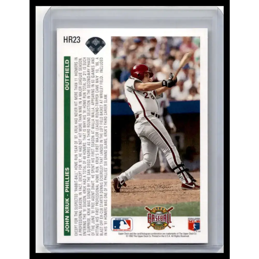 1992 Upper Deck #HR23 John Kruk NM-MT Philadelphia Phillies Baseball Card - Baseball Card Single