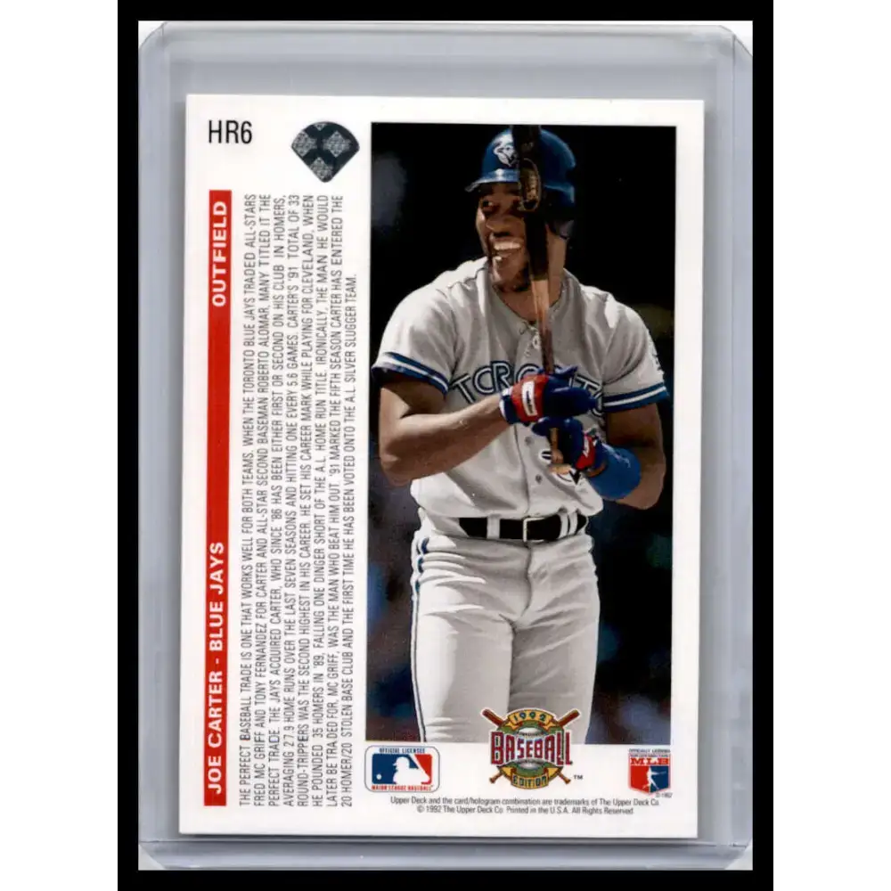 1992 Upper Deck #HR6 Joe Carter NM-MT Toronto Blue Jays Baseball Card - Baseball Card Single