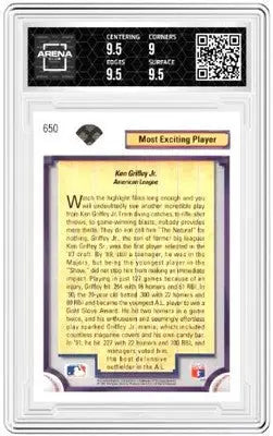 Graded 1992 Upper Deck Ken Griffey Jr #650 baseball card with detailed reverse description