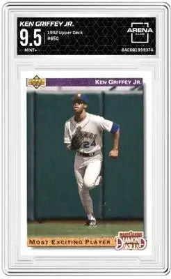 Graded 1992 Upper Deck Ken Griffey Jr baseball card in perfect condition