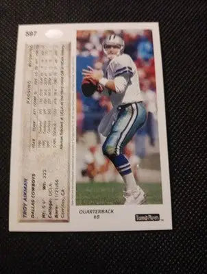 1992 Upper Deck - Troy Aikman #597. Dallas Cowboys. NRMT+ - Football Card Single