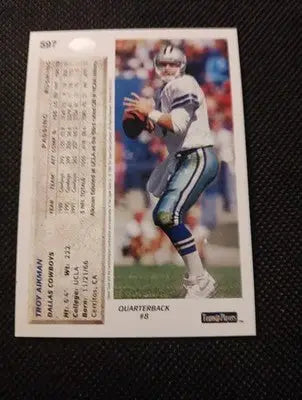 1992 Upper Deck - Troy Aikman #597. Dallas Cowboys. NRMT+ - Football Card Single