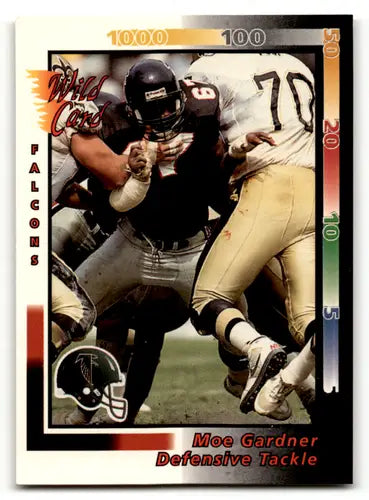 Original gloss 1992 Wild Card Moe Gardner football card featuring Falcons ID 59229