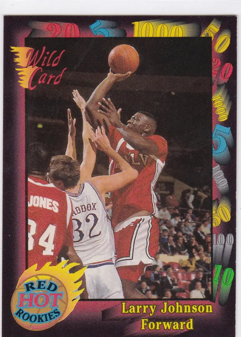 Larry Johnson Red Hot Rookies trading card with player shooting over defenders