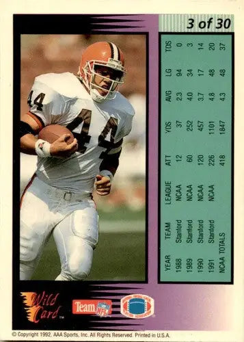Original gloss football trading card of Tommy Vardell Field Force Gold at Vardell Field