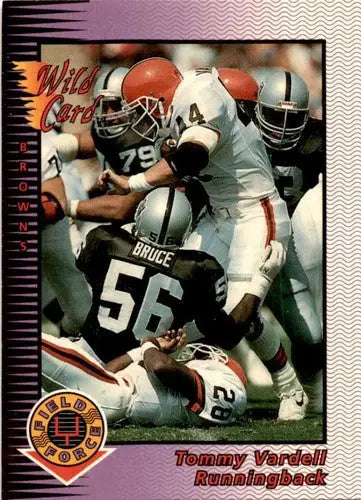 Original gloss football card featuring Tommy Vardell on Vardell Field Force Gold set