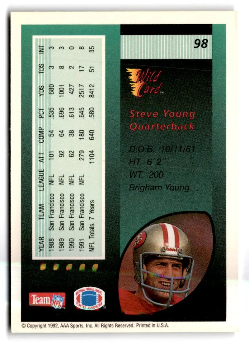 1992 1992 Wild Card #98 Steve Young San Francisco 49ers FOOTBALL Cards - Football Card Single