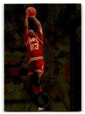 Harold Miner shooting a basketball in red uniform from Classic Images Four Sport collection