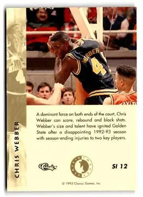 Basketball trading card of Chris Webber in a dark uniform from Classic Images Four Sport