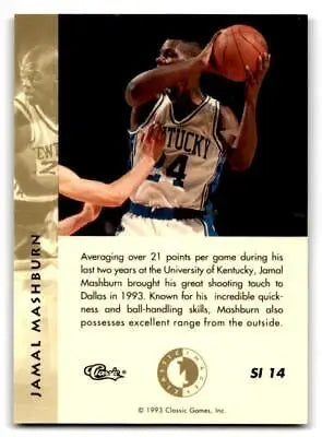 Jamal Mashburn basketball card from Classic Images Four Sport #SI 14 Sudden Impact