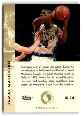 Basketball trading card of Jamal Mashburn in 1993 Classic Images Four Sport jersey #44