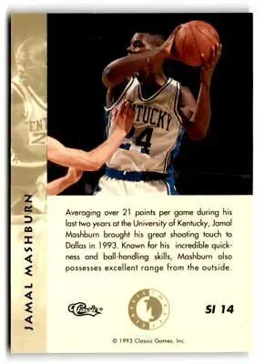 Basketball trading card of Jamal Mashburn in Classic Images Four Sport uniform jump shot