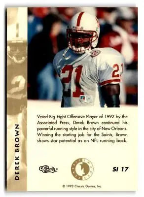 Football trading card of Derek Brown in white uniform, Classic Images Four Sport